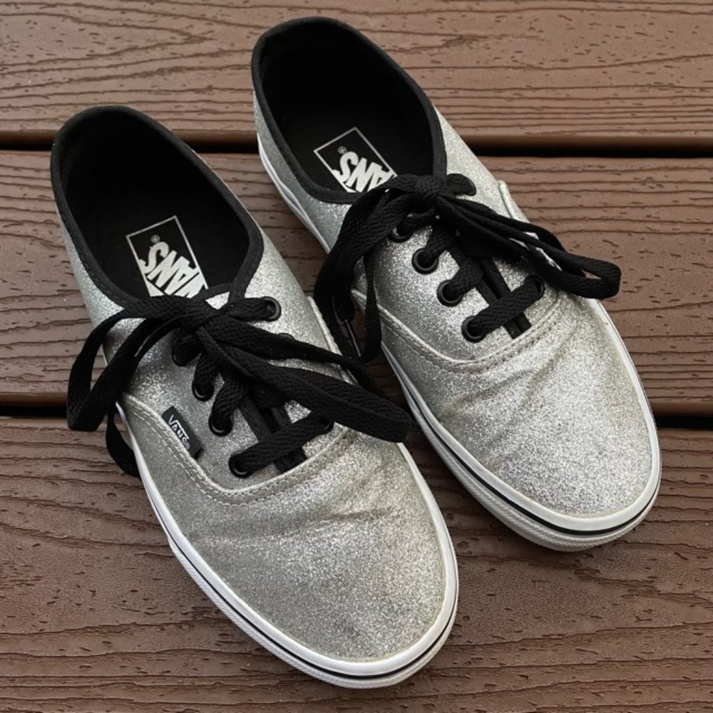 Vans Silver Glitter Low-Top Sneakers with Black Laces